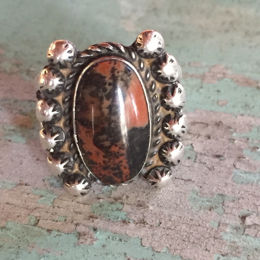 Vintage sterling silver & orange Jasper ring sz 6
